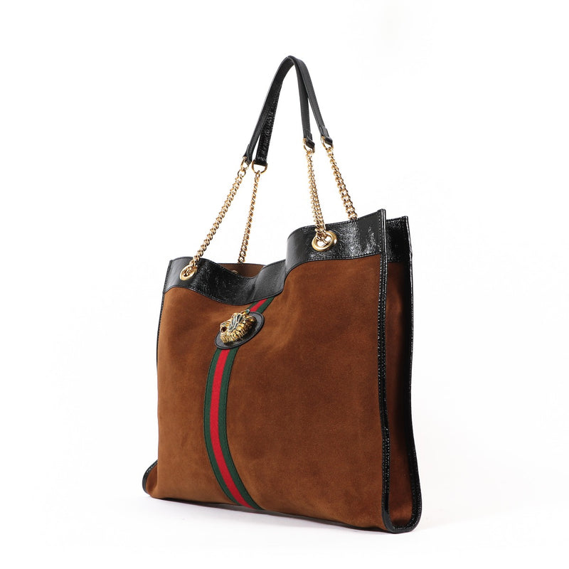 Buy an authentic second hand Gucci Brown Suede Maxi Rajah Tote Bag in very good condition at Labellov Antwerp.