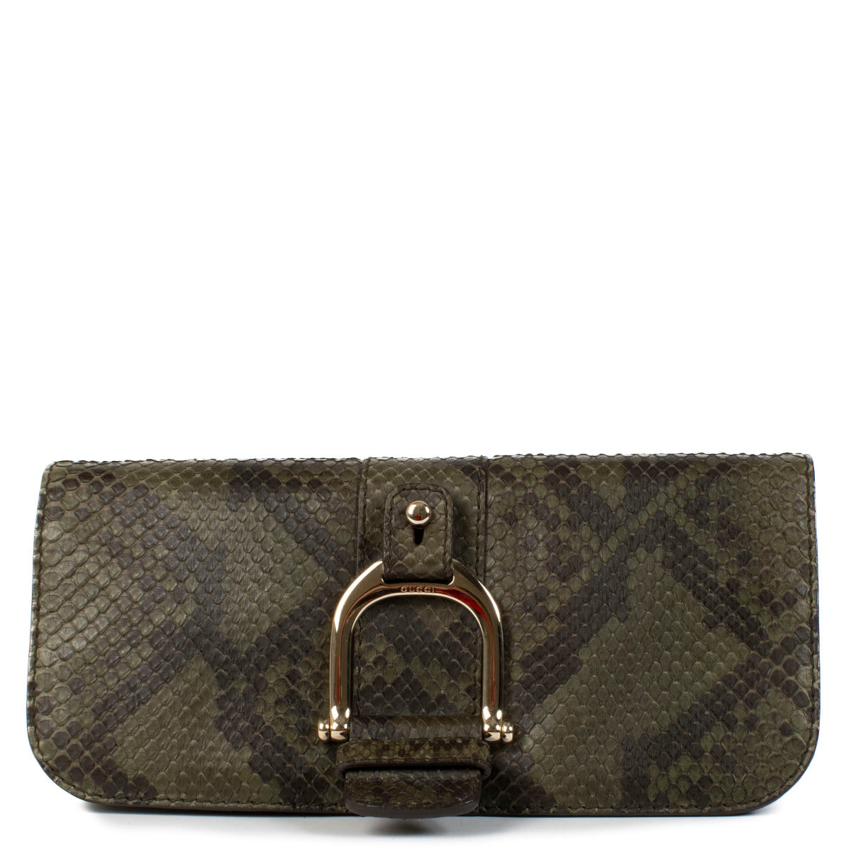 Gucci Khaki Green Python Clutch Bag