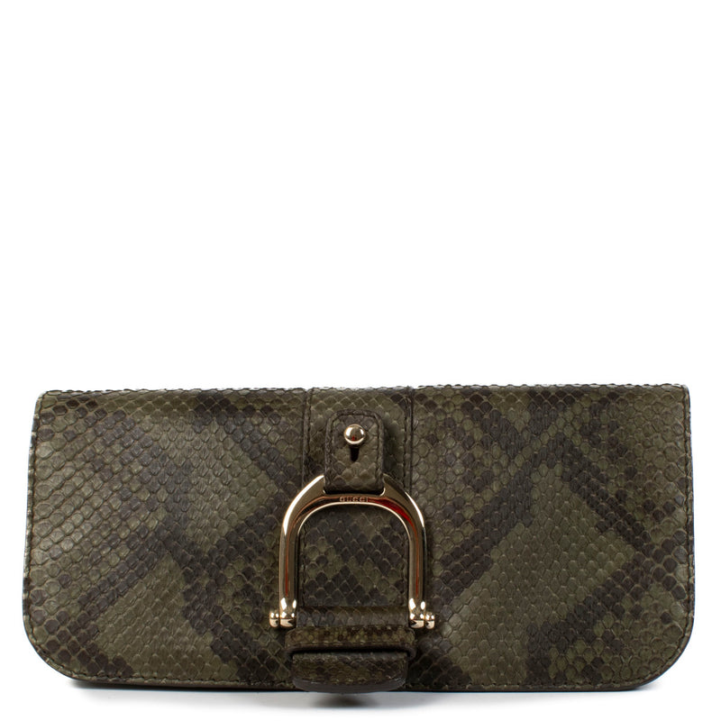 Gucci Khaki Green Python Clutch Bag