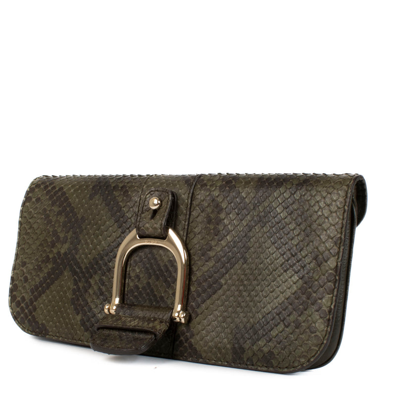 Gucci Kaki Groene Python Greenwich Clutch Tas