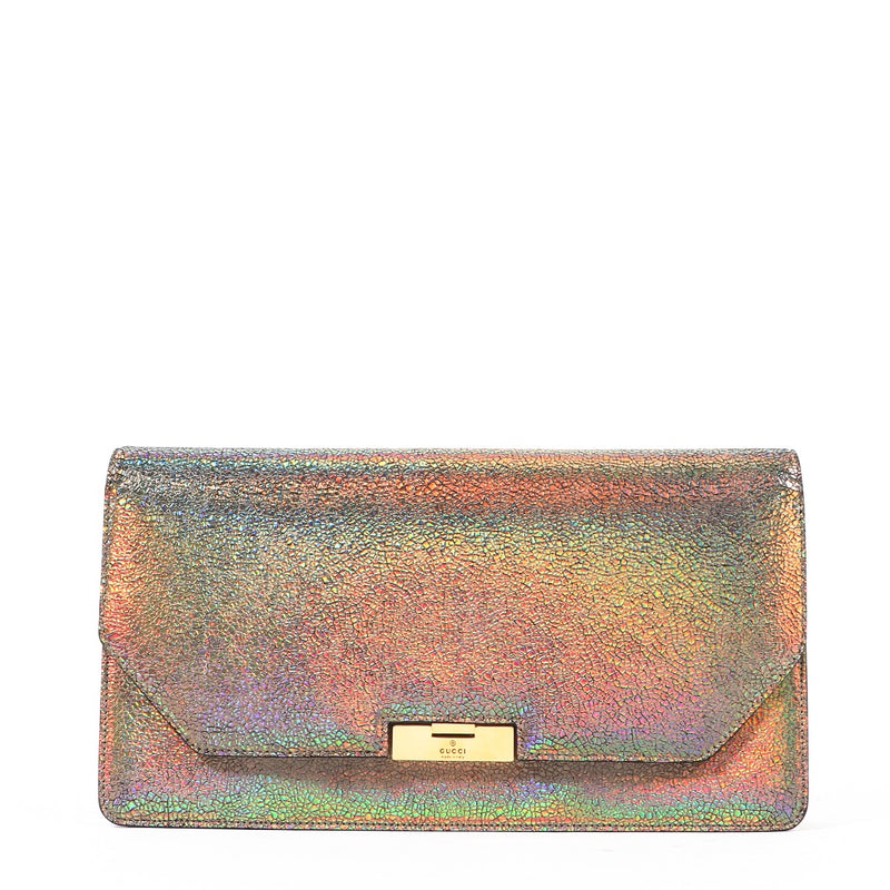 Gucci Metallic Crackled Calfskin Iridescent 58 Clutch