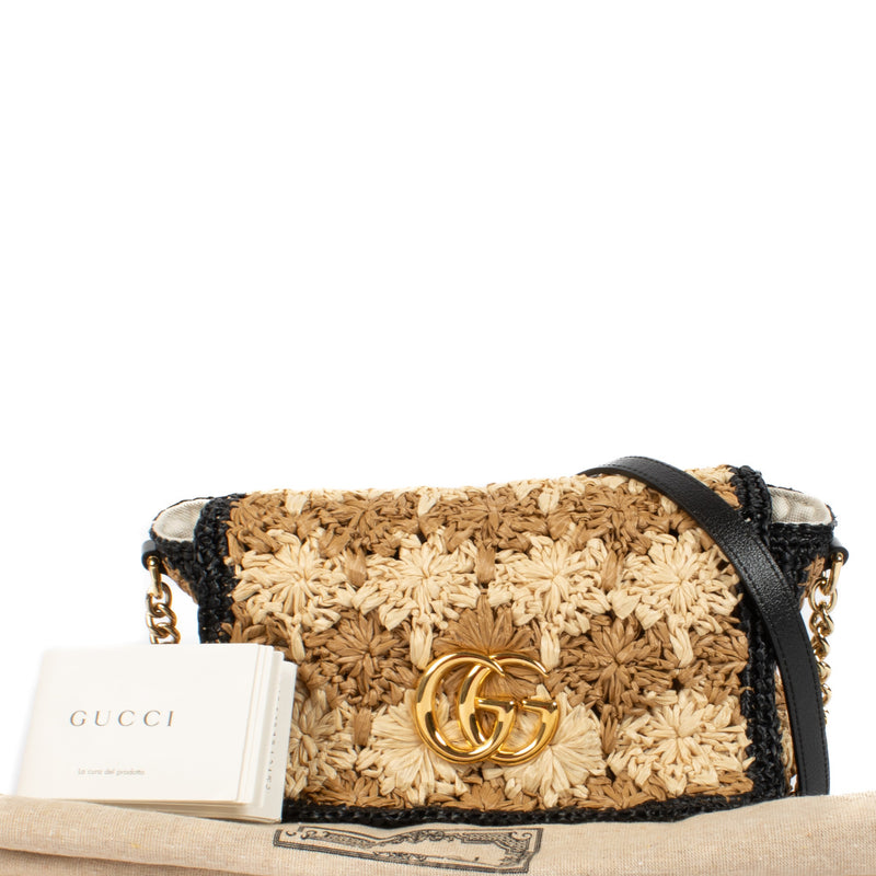 Gucci Raffia Crochet GG Marmont Bag