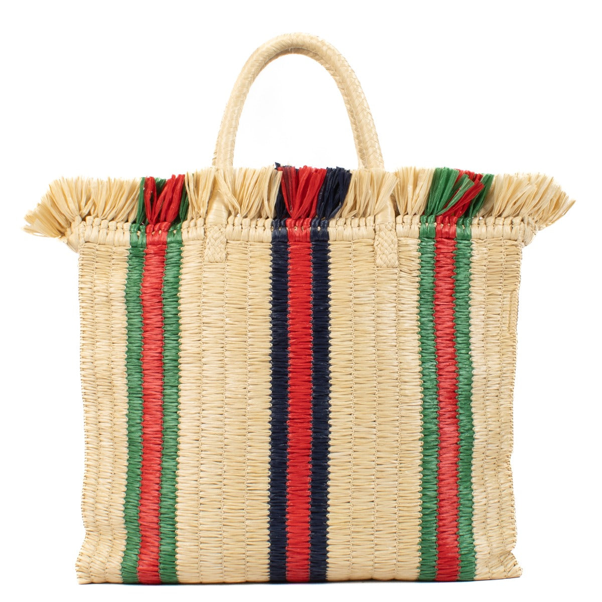 Shop safe online at Labellov in Antwerp, Brussels and Knokke this 100% authentic second hand Gucci Multicolor Raffia Linen Web Cestino Tote Bag