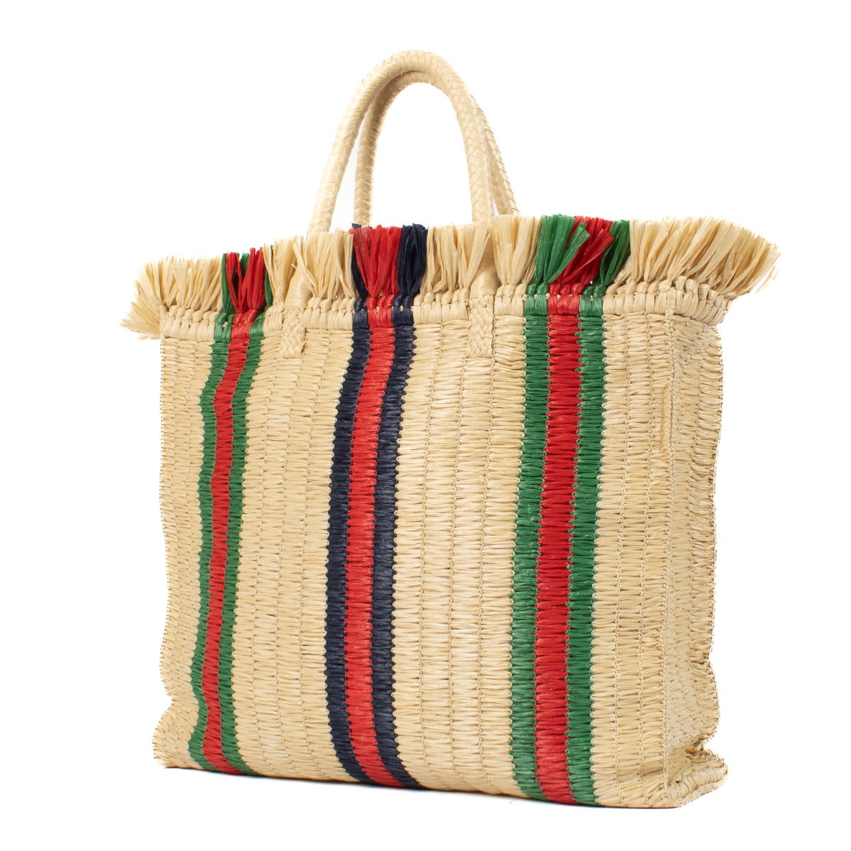 Shop safe online at Labellov in Antwerp, Brussels and Knokke this 100% authentic second hand Gucci Multicolor Raffia Linen Web Cestino Tote Bag