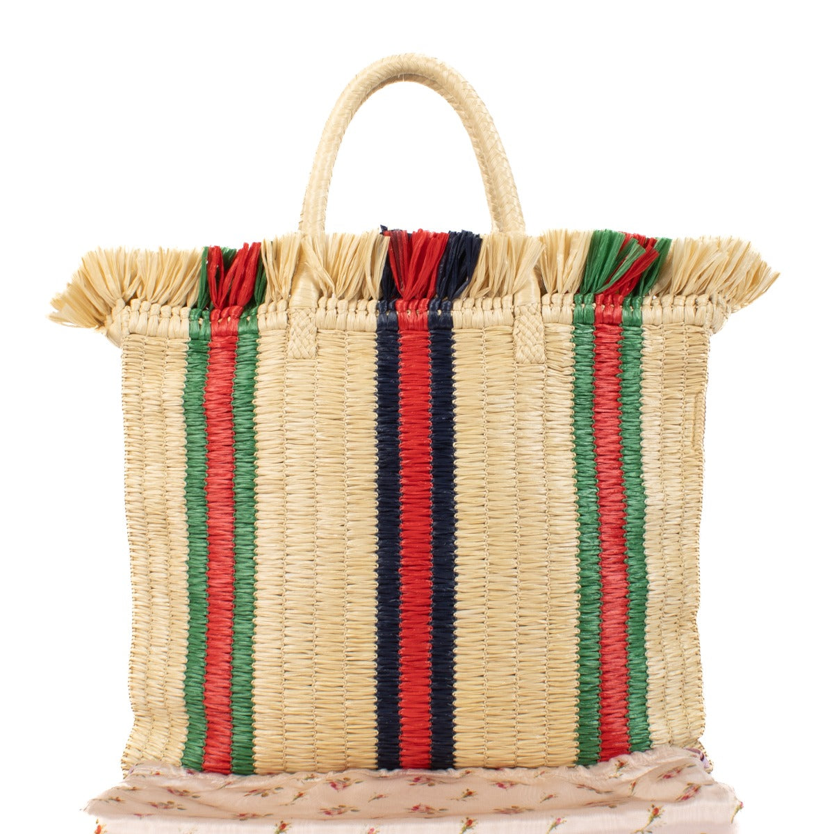 Shop safe online at Labellov in Antwerp, Brussels and Knokke this 100% authentic second hand Gucci Multicolor Raffia Linen Web Cestino Tote Bag