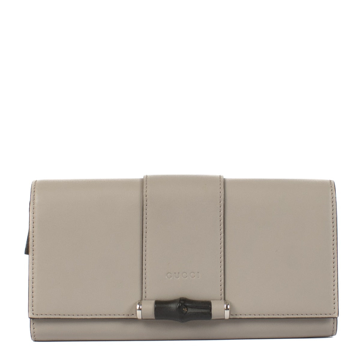 Shop safe online at Labellov in Antwerp, Brussels and Knokke this 100% authentic second hand Gucci Gray Leather Bamboo Wallet