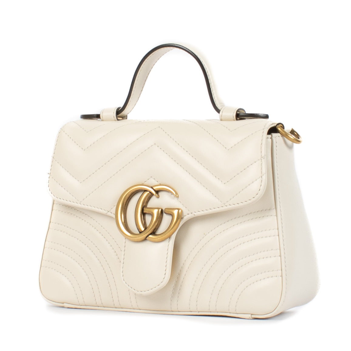 Shop safe online at Labellov in Antwerp, Brussels and Knokke this 100% authentic second hand Gucci White GG Marmont Top Handle Bag