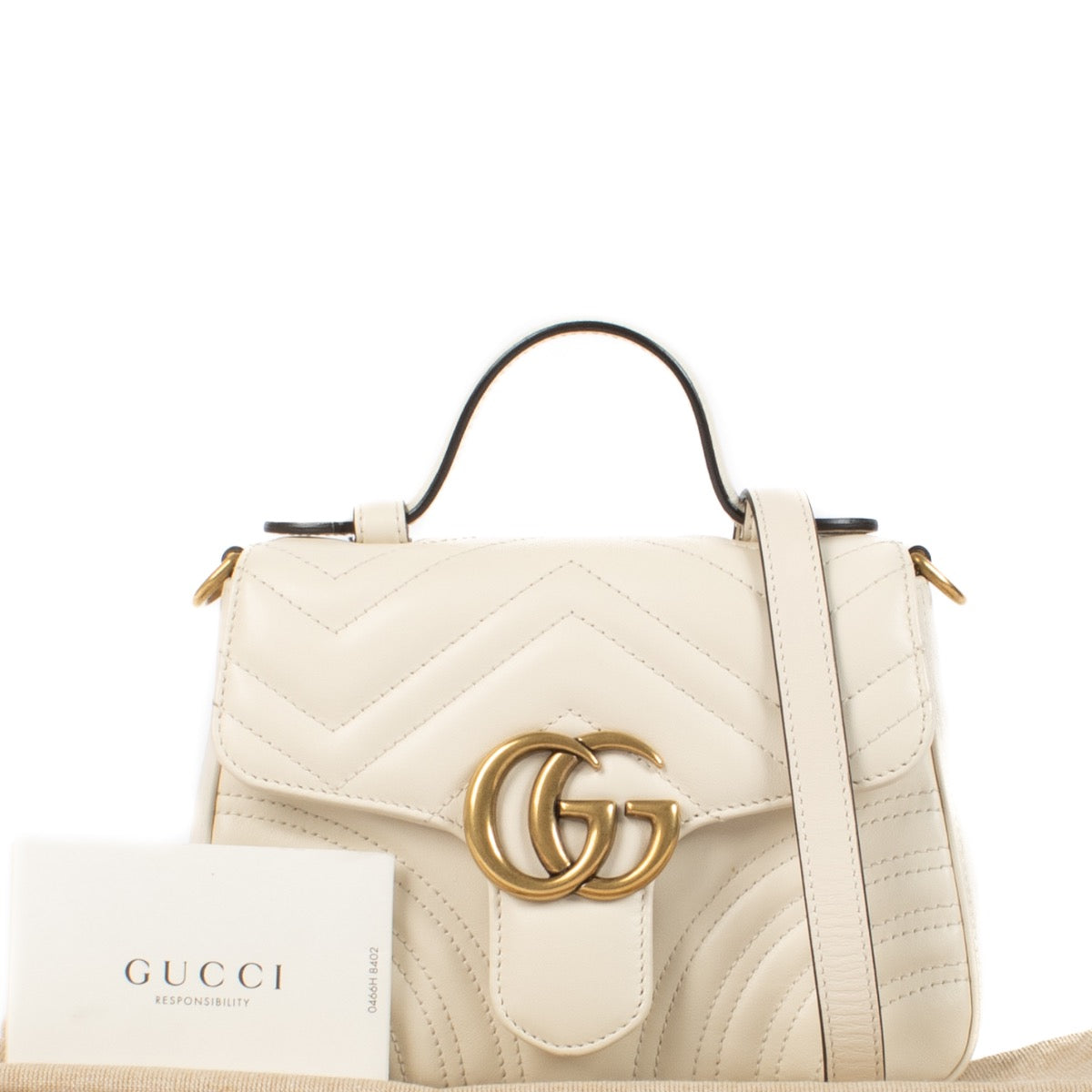 Shop safe online at Labellov in Antwerp, Brussels and Knokke this 100% authentic second hand Gucci White GG Marmont Top Handle Bag
