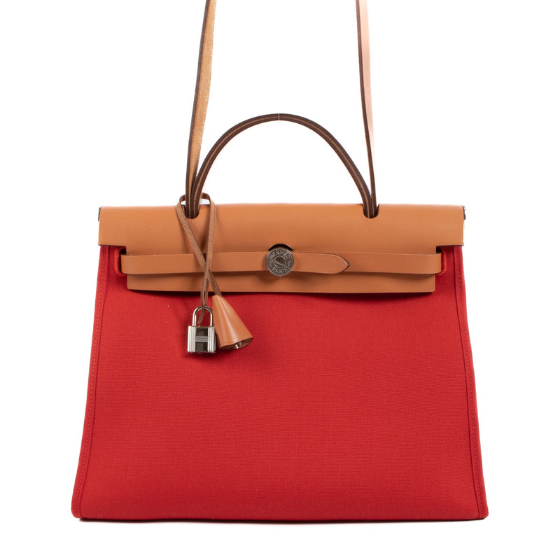 Hermès Herbag Zip 31 Rouge Tomate Canvas/Hunter