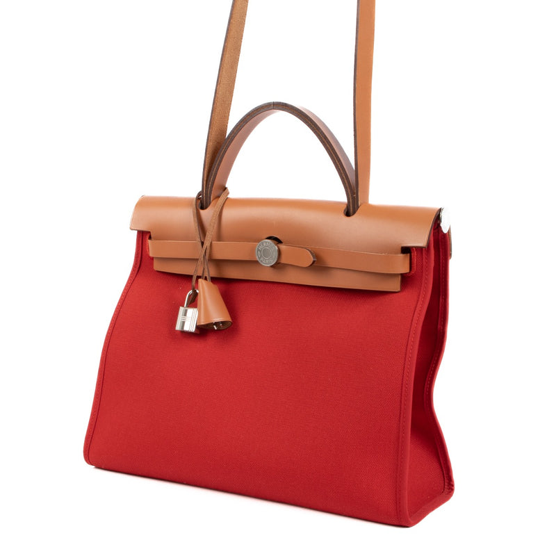 Hermès Herbag Zip 31 Rouge Tomate Canvas/Hunter