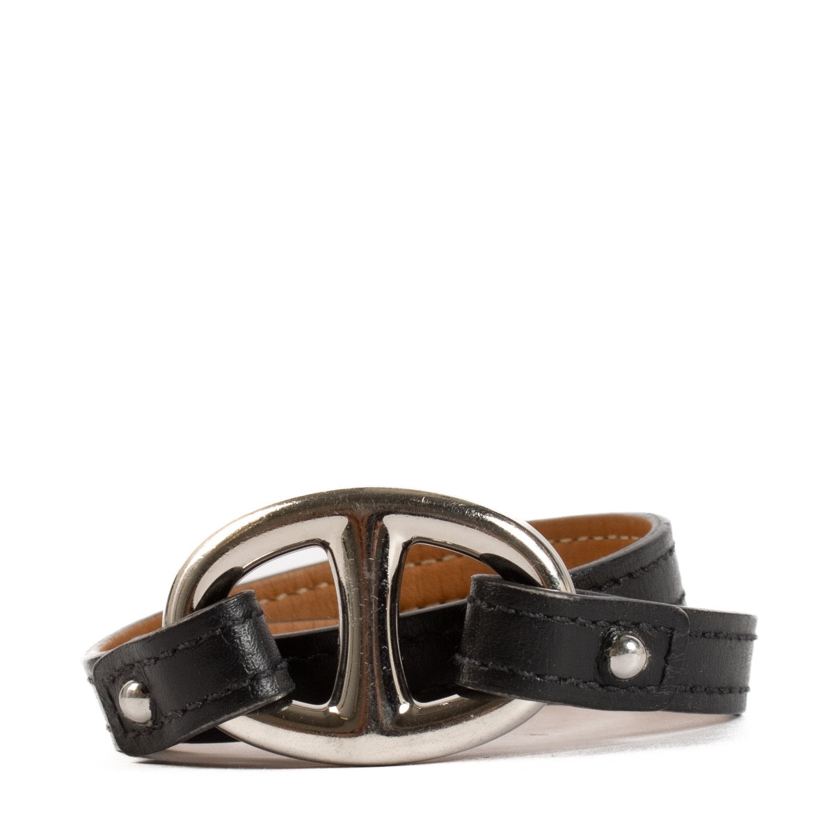Shop safe online at Labellov in Antwerp and Knokke this 100% authentic second hand Hermès Black Granville Double Tour Bracelet - Size M
