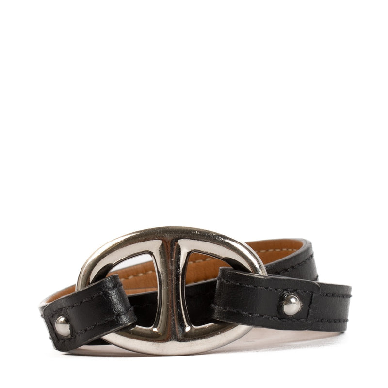 Shop safe online at Labellov in Antwerp and Knokke this 100% authentic second hand Hermès Black Granville Double Tour Bracelet - Size M