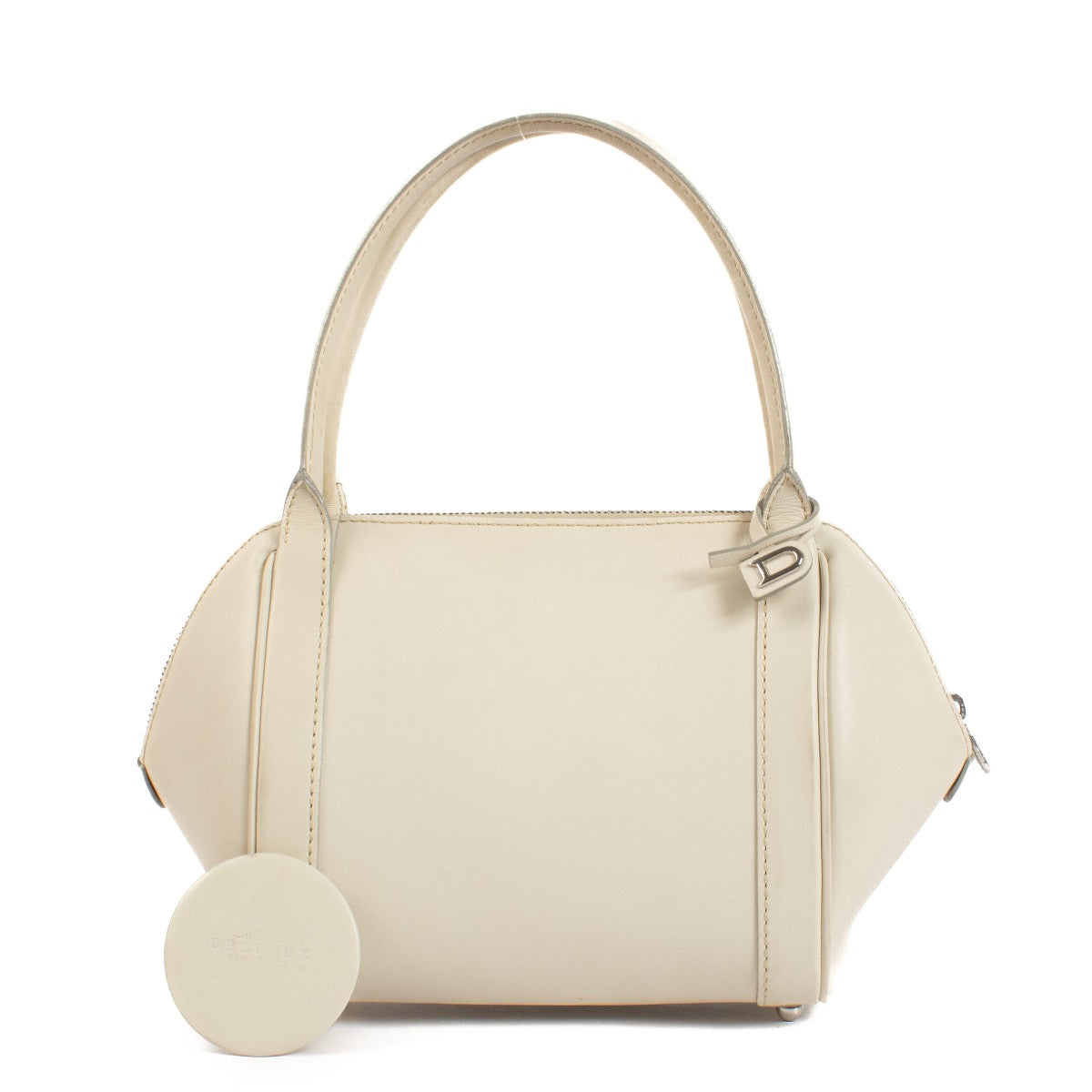 Shop safe online at Labellov in Antwerp and Knokke this 100% authentic second hand Delvaux Cream Mini Perle Top Handle Bag