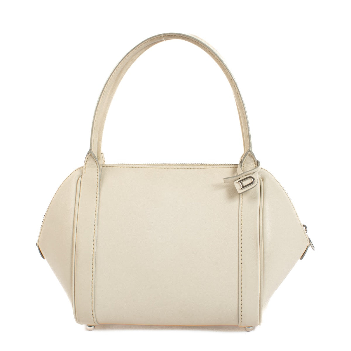 Shop safe online at Labellov in Antwerp and Knokke this 100% authentic second hand Delvaux Cream Mini Perle Top Handle Bag