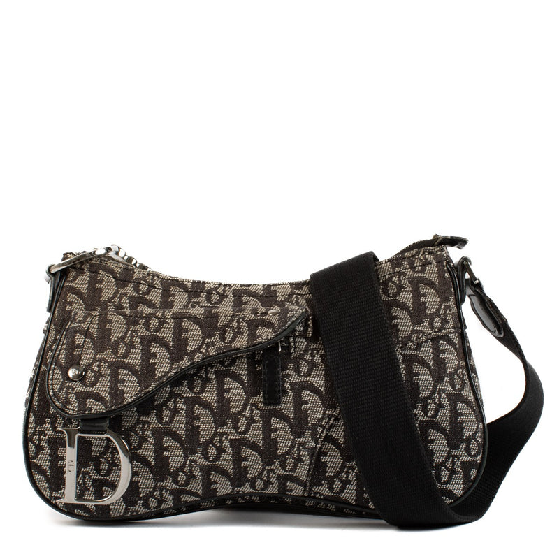 Christian Dior Blue Oblique Vintage Saddle Crossbody Bag