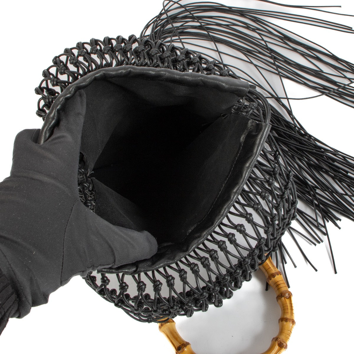 Shop 100% authentic second-hand Jill Sander Black Fringed Cotton Net Top handle on Labellov.com