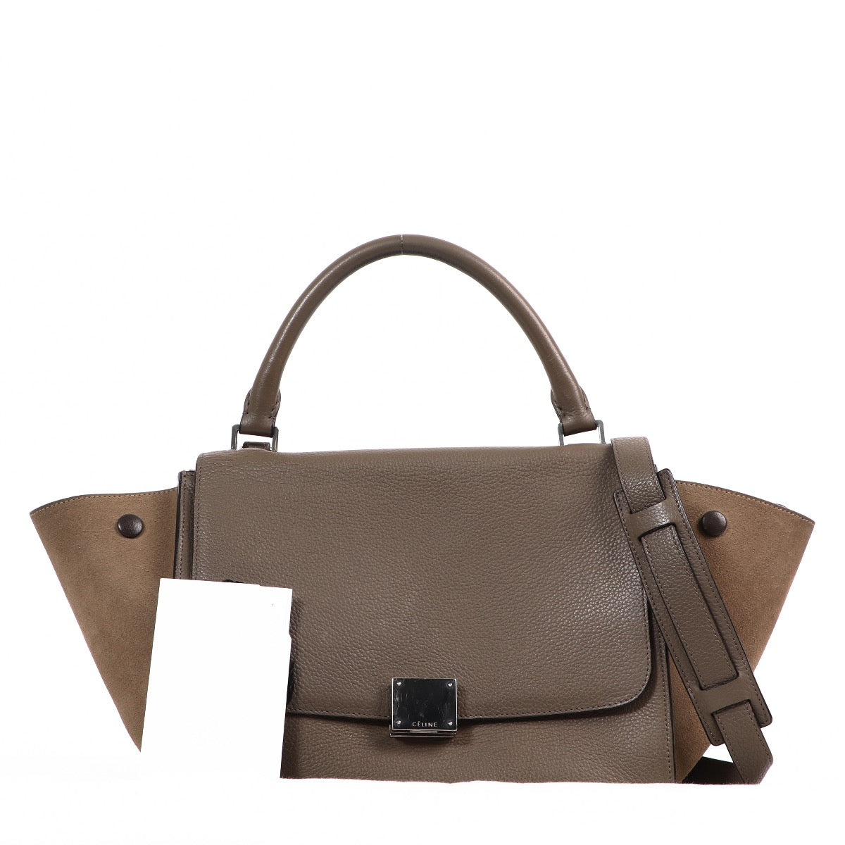 Shop safe online at Labellov in Antwerp this 100% authentic second hand Céline Taupe Leather & Suede Small Trapeze Shoulder Bag