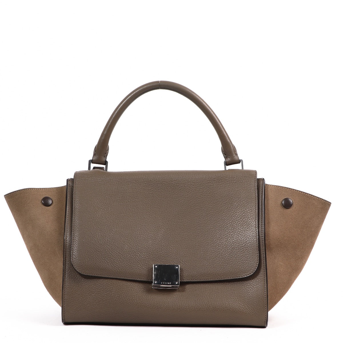Shop safe online at Labellov in Antwerp this 100% authentic second hand Céline Taupe Leather & Suede Small Trapeze Shoulder Bag