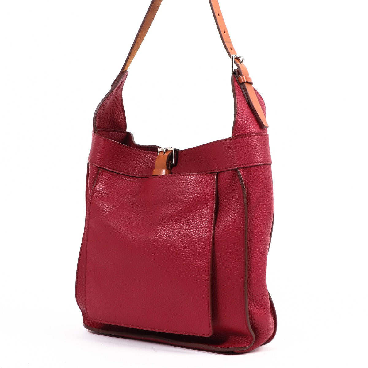 Shop safe online at Labellov in Antwerp this 100% authentic second hand Hermès Rubis/Fauve Taurillon Clemence/Hunter Sac Marwari PM