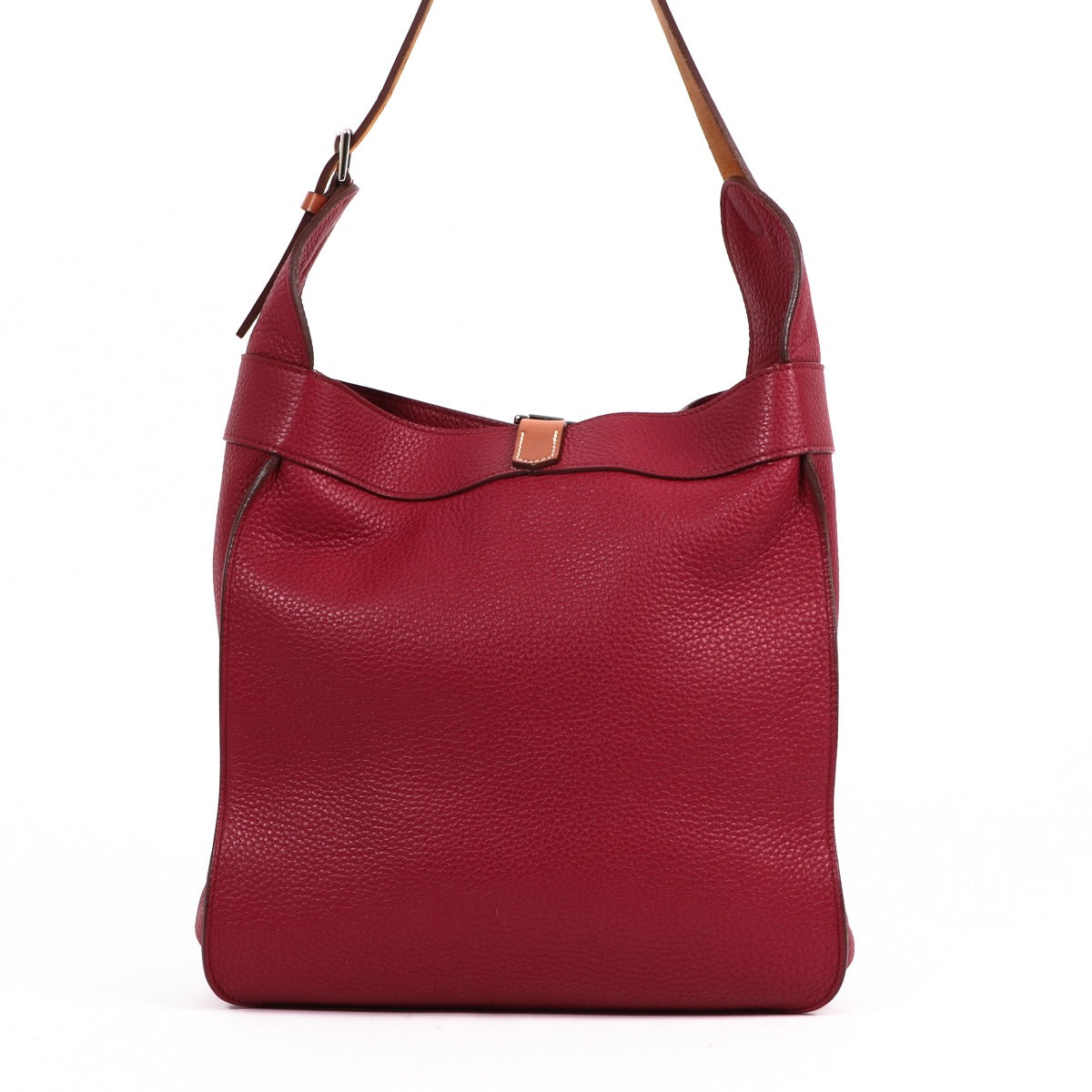 Shop safe online at Labellov in Antwerp this 100% authentic second hand Hermès Rubis/Fauve Taurillon Clemence/Hunter Sac Marwari PM