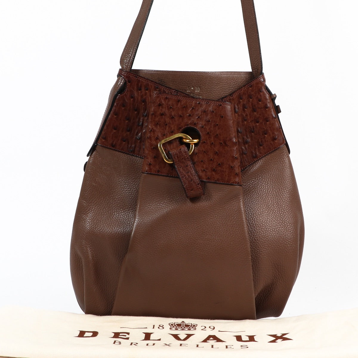 Delvaux Faust Brown Ostrich Vintage Shoulder Bag