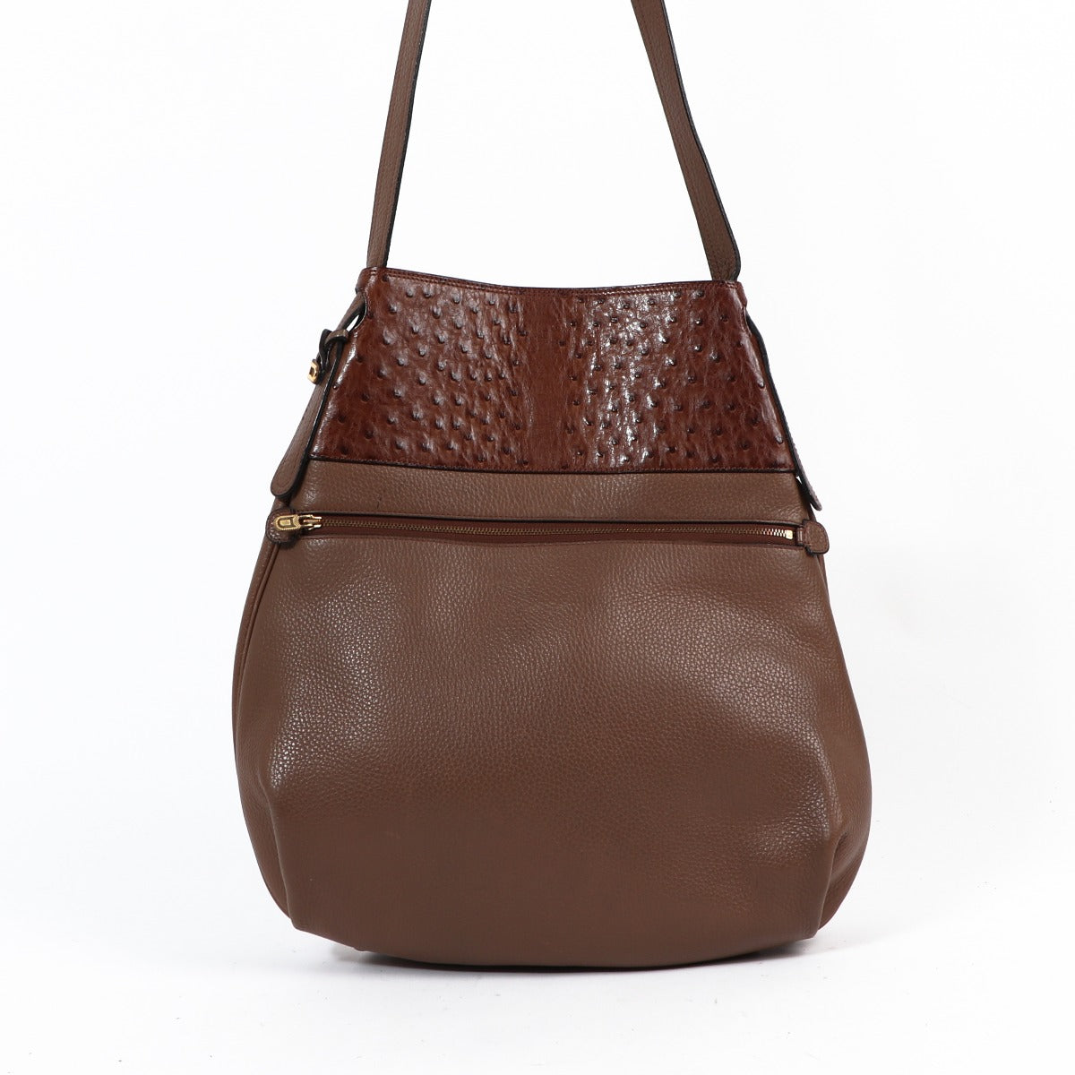 Delvaux Faust Brown Ostrich Vintage Shoulder Bag