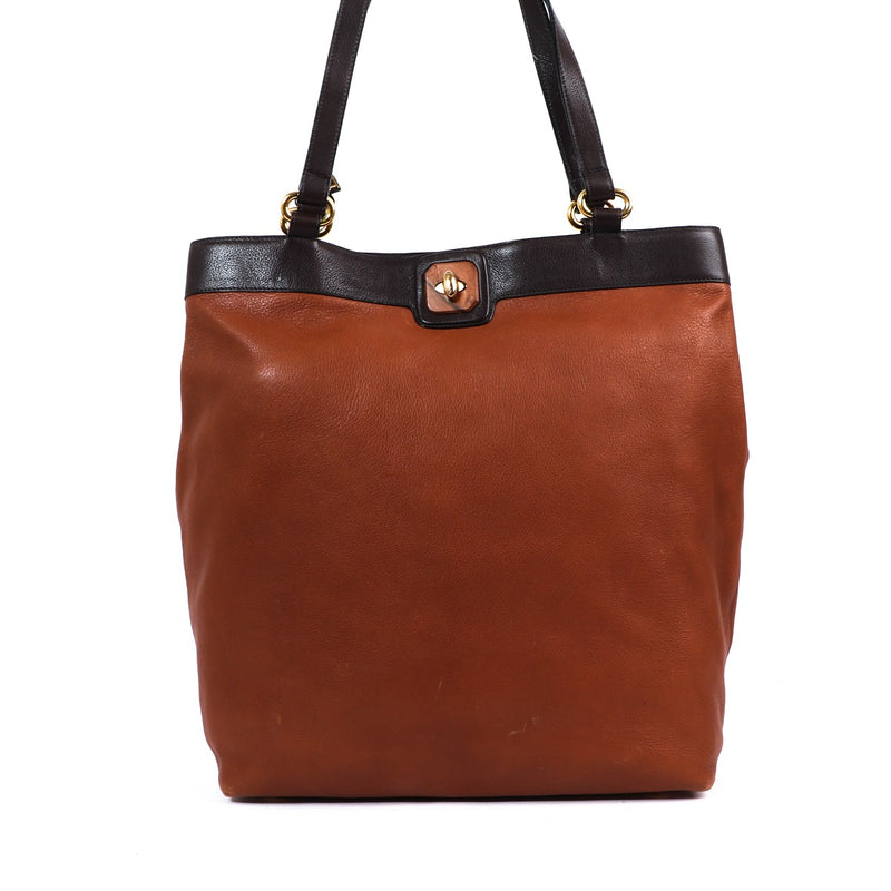 Delvaux Brown Leather Turnlock Large Tote Bag