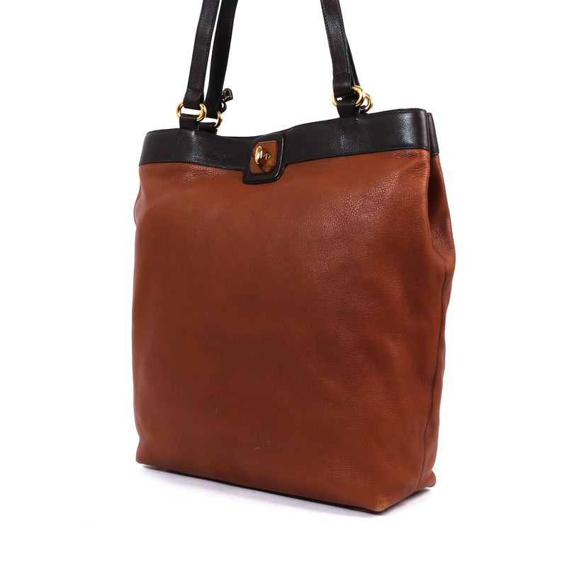 Delvaux Brown Leather Turnlock Large Tote Bag
