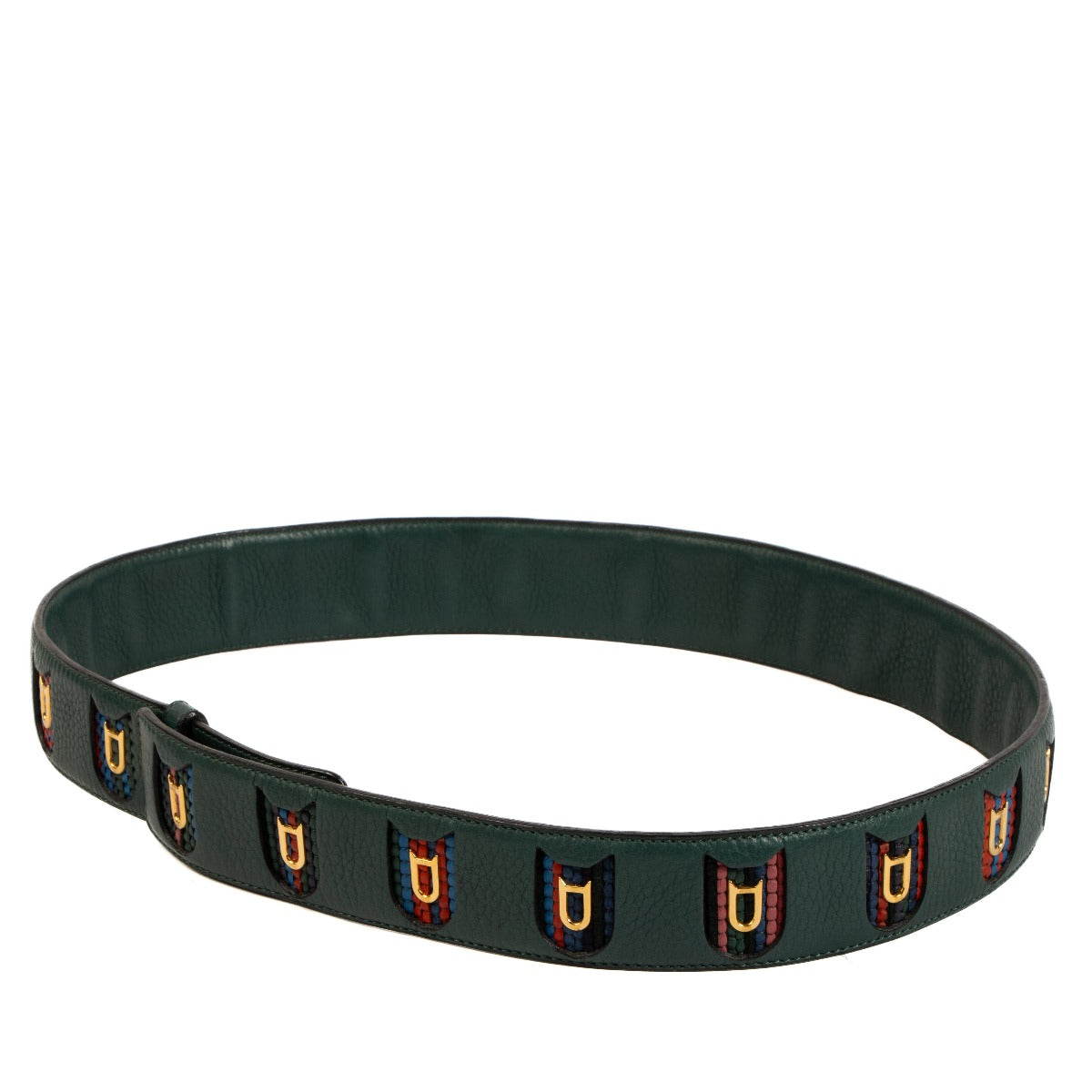 Delvaux Green Leather & Toile de Cuir D Belt - Size 85