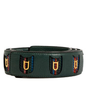 Delvaux Green Leather & Toile de Cuir D Belt