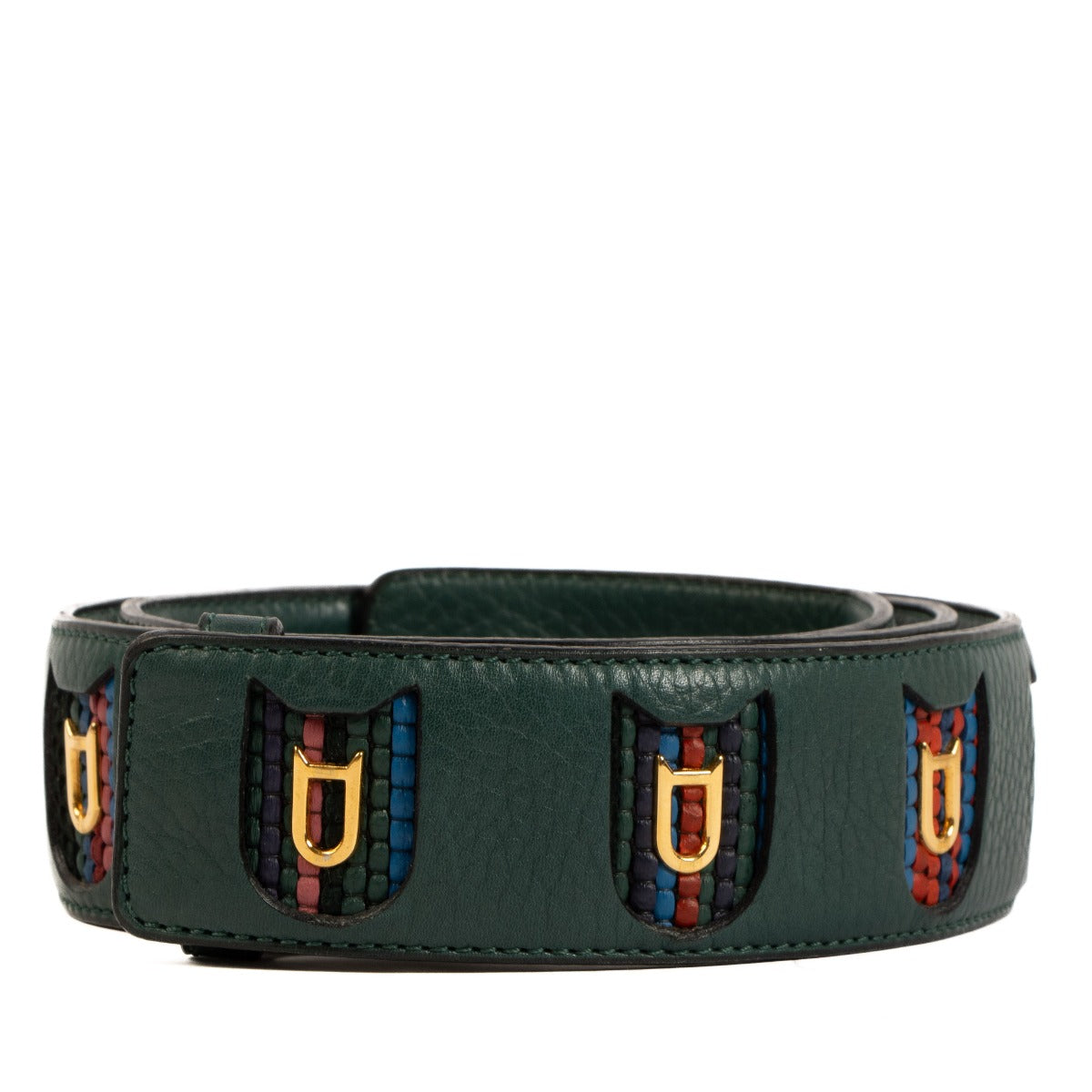 Delvaux Green Leather & Toile de Cuir D Belt