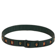 Delvaux Green Leather & Toile de Cuir D Belt