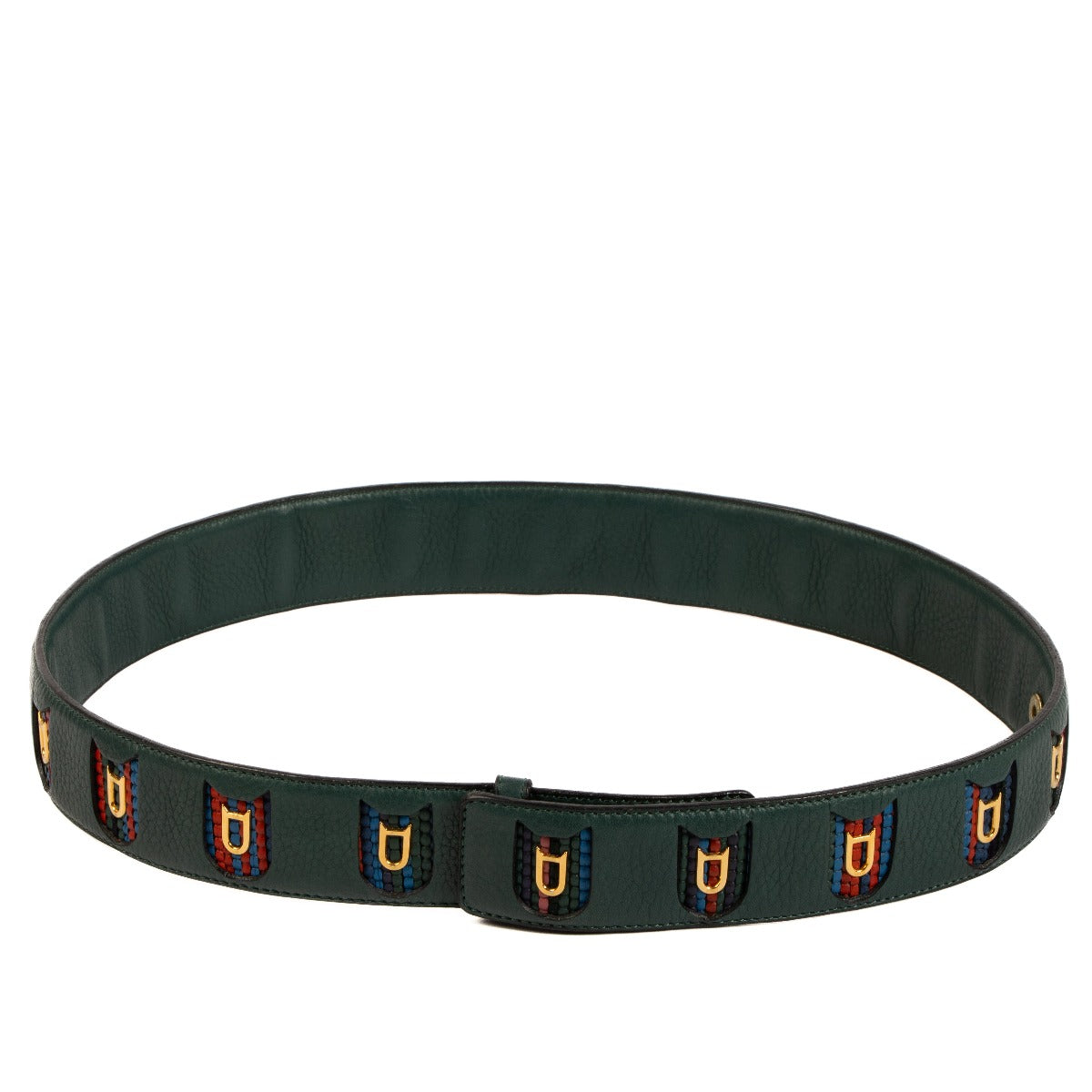 Delvaux Green Leather & Toile de Cuir D Belt