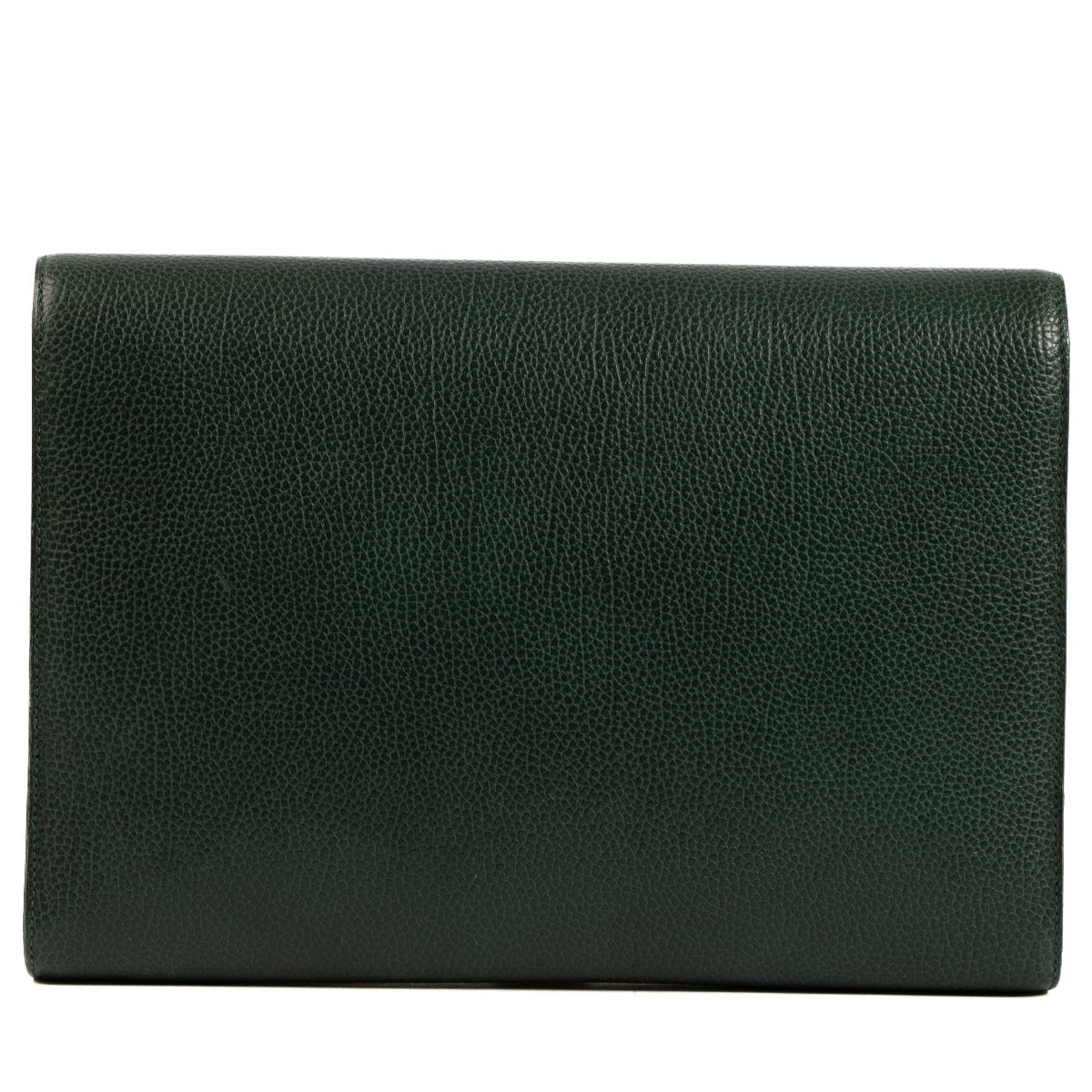 Delvaux Green Grained Leather Wooden Turnlock Clutch