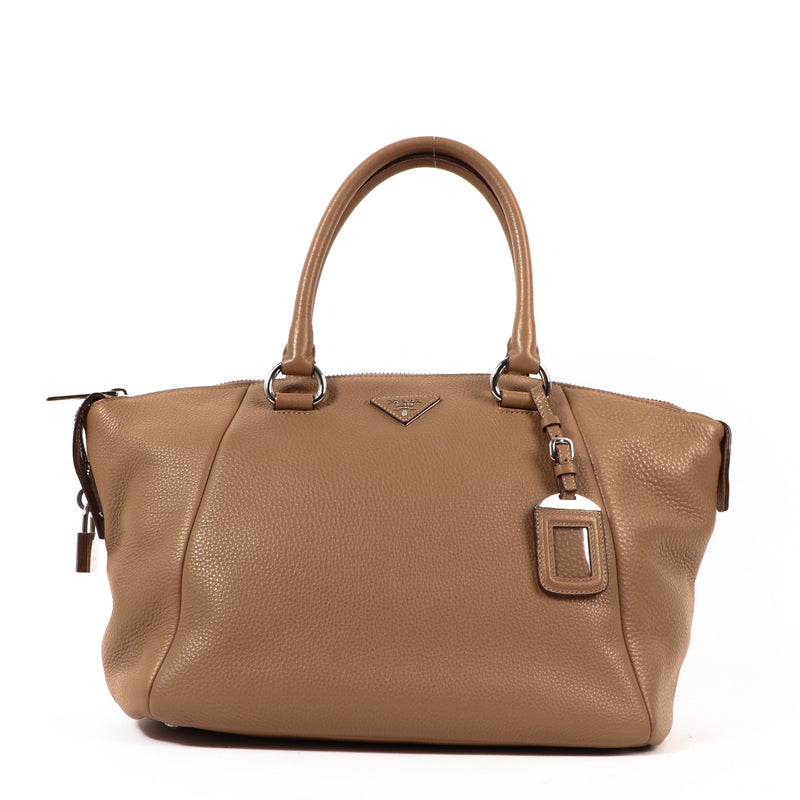 Buy an authentic second-hand Prada Beige Leather Top Handle Bag in very good condition at Labellov Antwerp