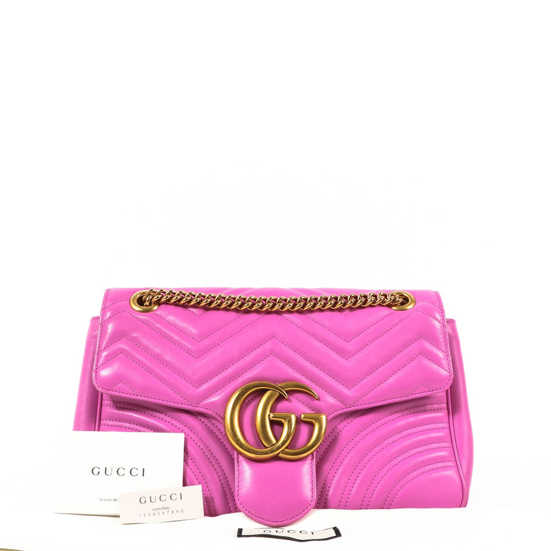 Shop Safe online at Labellov in Antwerp this 100% authentic second hand Gucci Pink Matelassé Leather Medium GG Marmont Bag