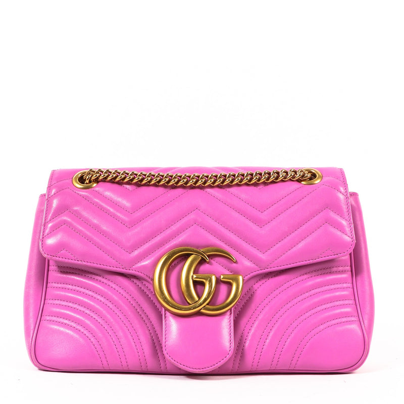 Shop Safe online at Labellov in Antwerp this 100% authentic second hand Gucci Pink Matelassé Leather Medium GG Marmont Bag