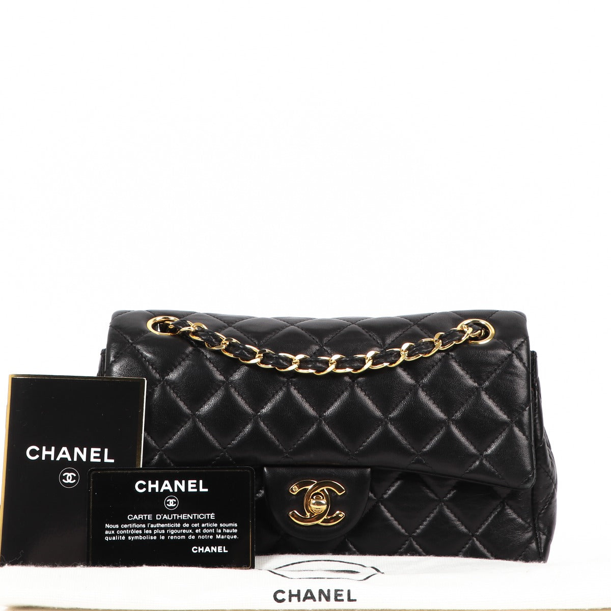 Chanel Vintage Black Lambskin Small Classic Flap Bag