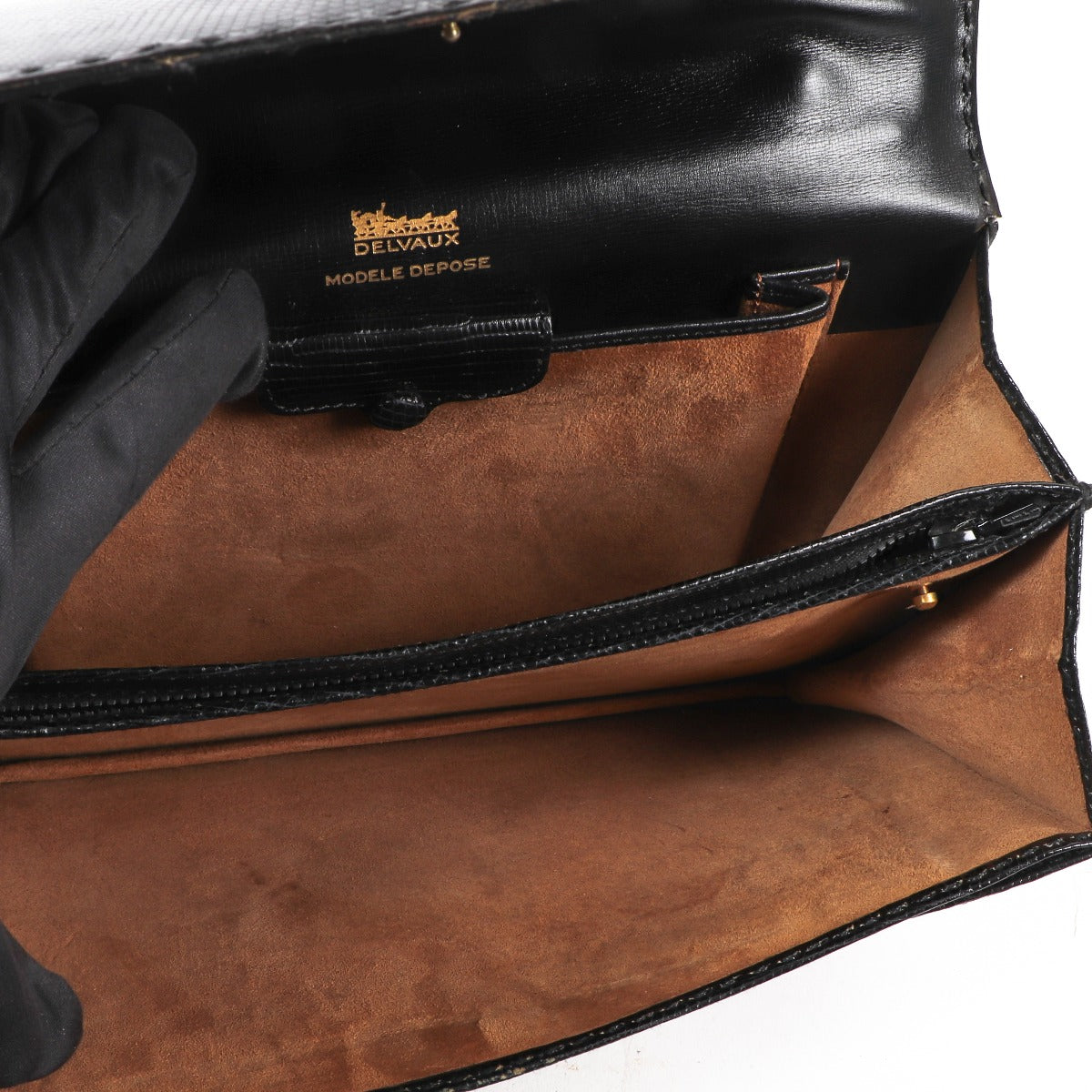 Delvaux 1974 Black Lizard Vintage Top Handle Bag