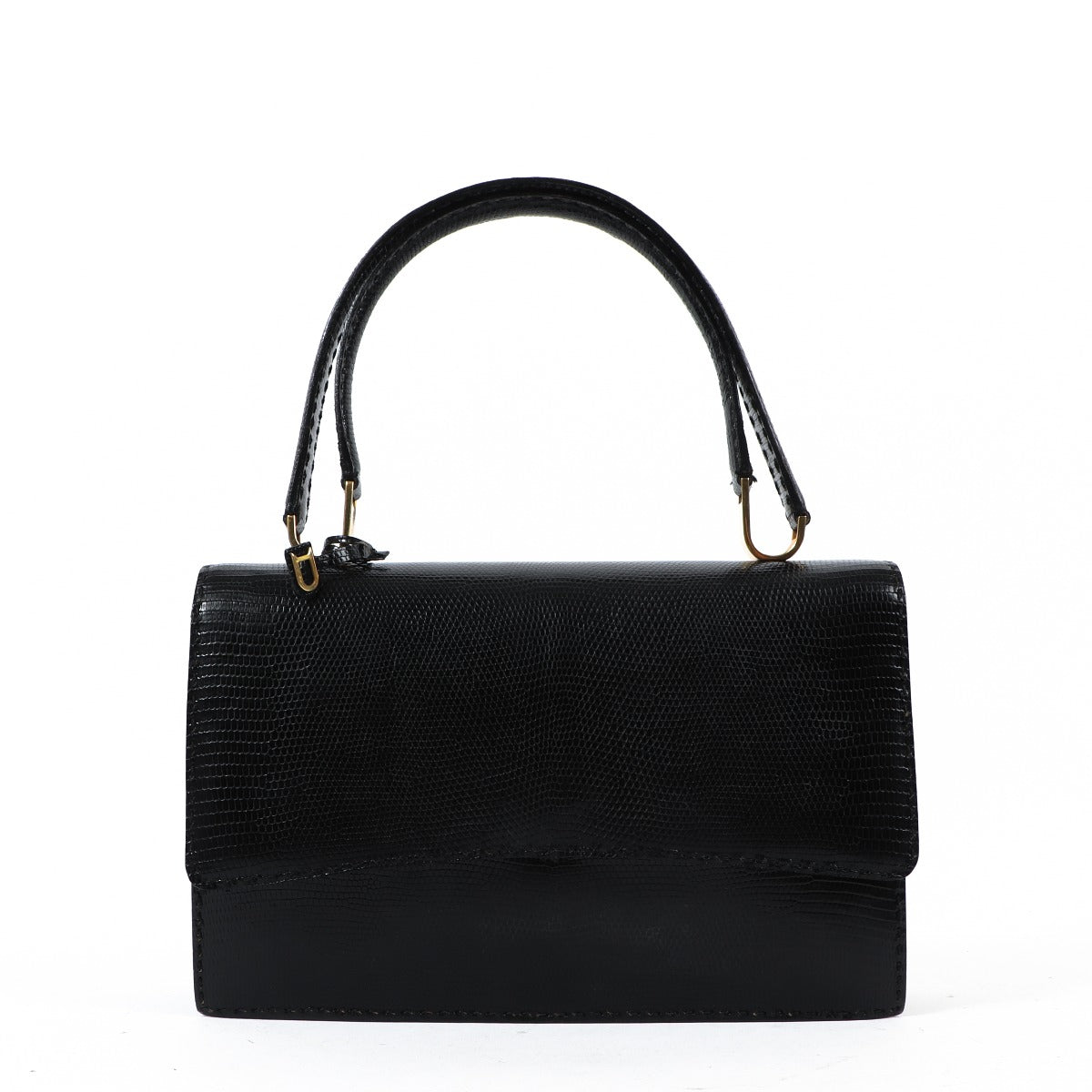 Delvaux Black Lizard Vintage Top Handle Bag