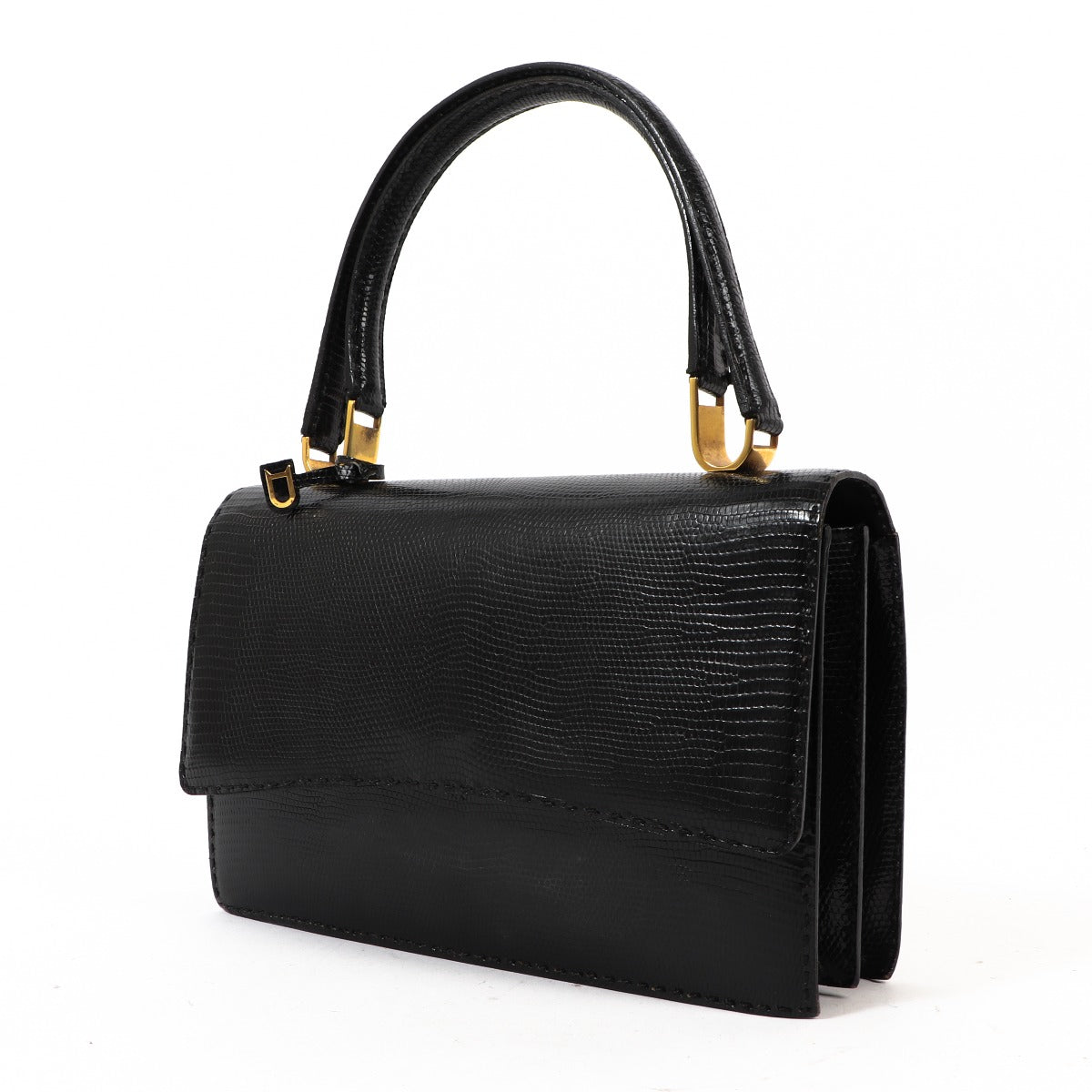Delvaux Black Lizard Vintage Top Handle Bag