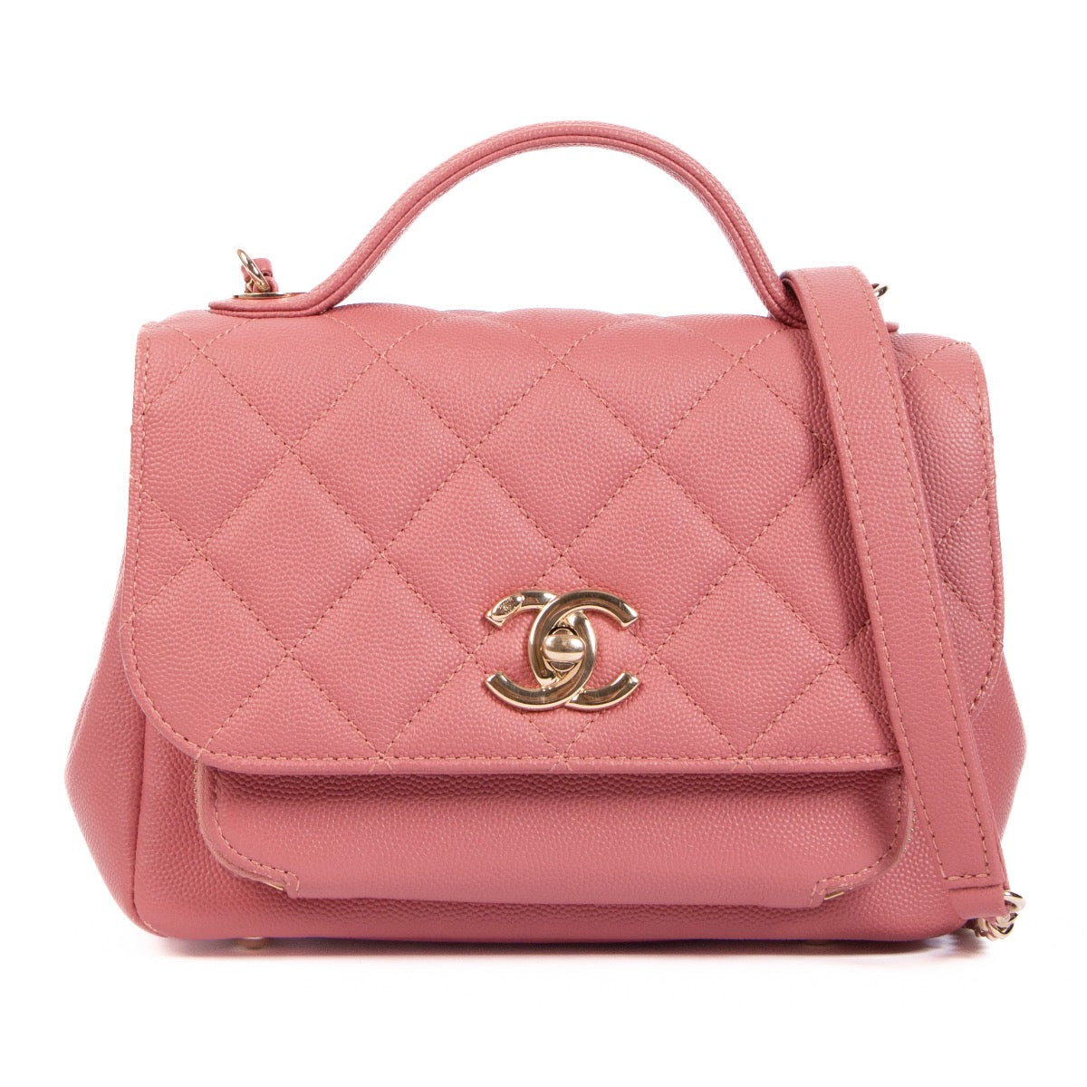 Shop safe online at Labellov in Antwerp, Brussels and Knokke this 100% authentic second hand Chanel Pink Quilted Caviar Leather Business Affinity Crossbody