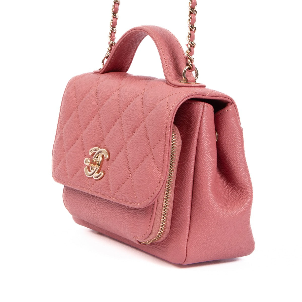 Shop safe online at Labellov in Antwerp, Brussels and Knokke this 100% authentic second hand Chanel Pink Quilted Caviar Leather Business Affinity Crossbody
