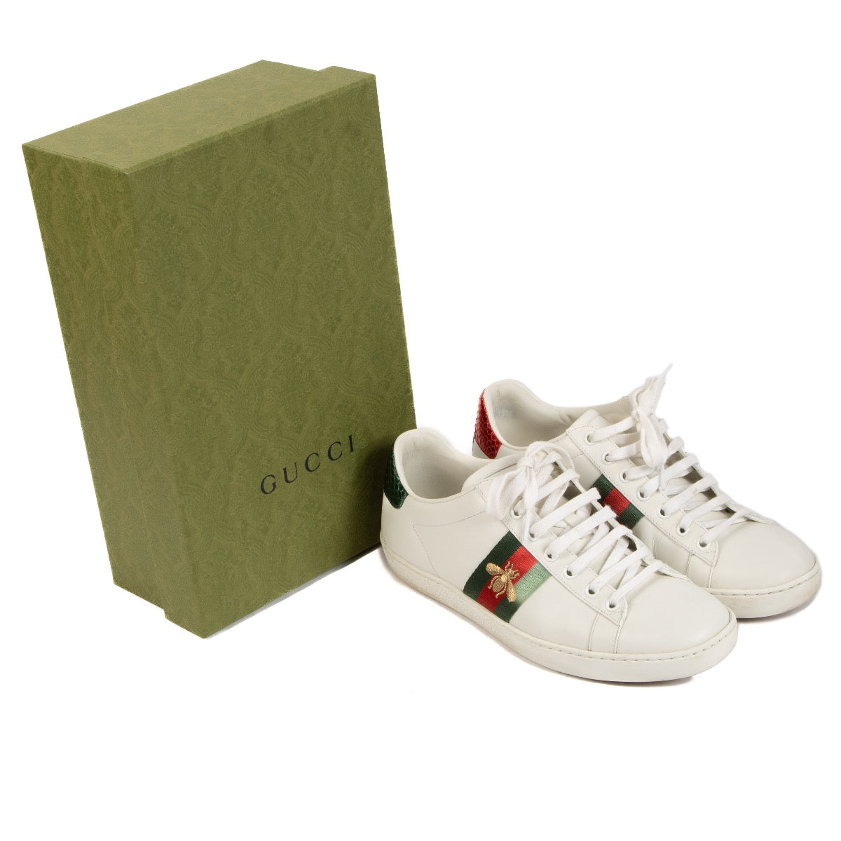 shop 100% authentic second hand Gucci White Ace Embroidered Sneakers - Size 38 1/2 on Labellov.com