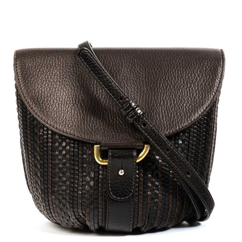 shop safe online at Labellov in Antwerp, brussels and Knokke this 100% authentic second hand Delvaux Listrac PM Café Toile de Cuir Crossbody Bag