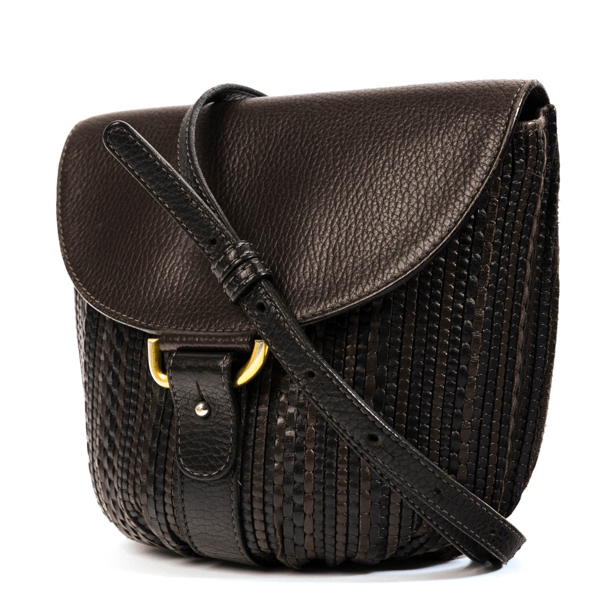 shop safe online at Labellov in Antwerp, brussels and Knokke this 100% authentic second hand Delvaux Listrac PM Café Toile de Cuir Crossbody Bag