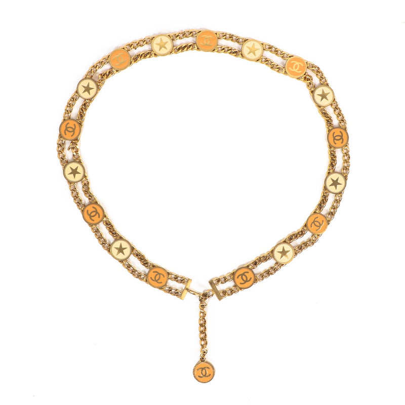 Buy an authentic second hand Chanel 01P Gold CC Star Chain Belt in very good condition at Labellov.