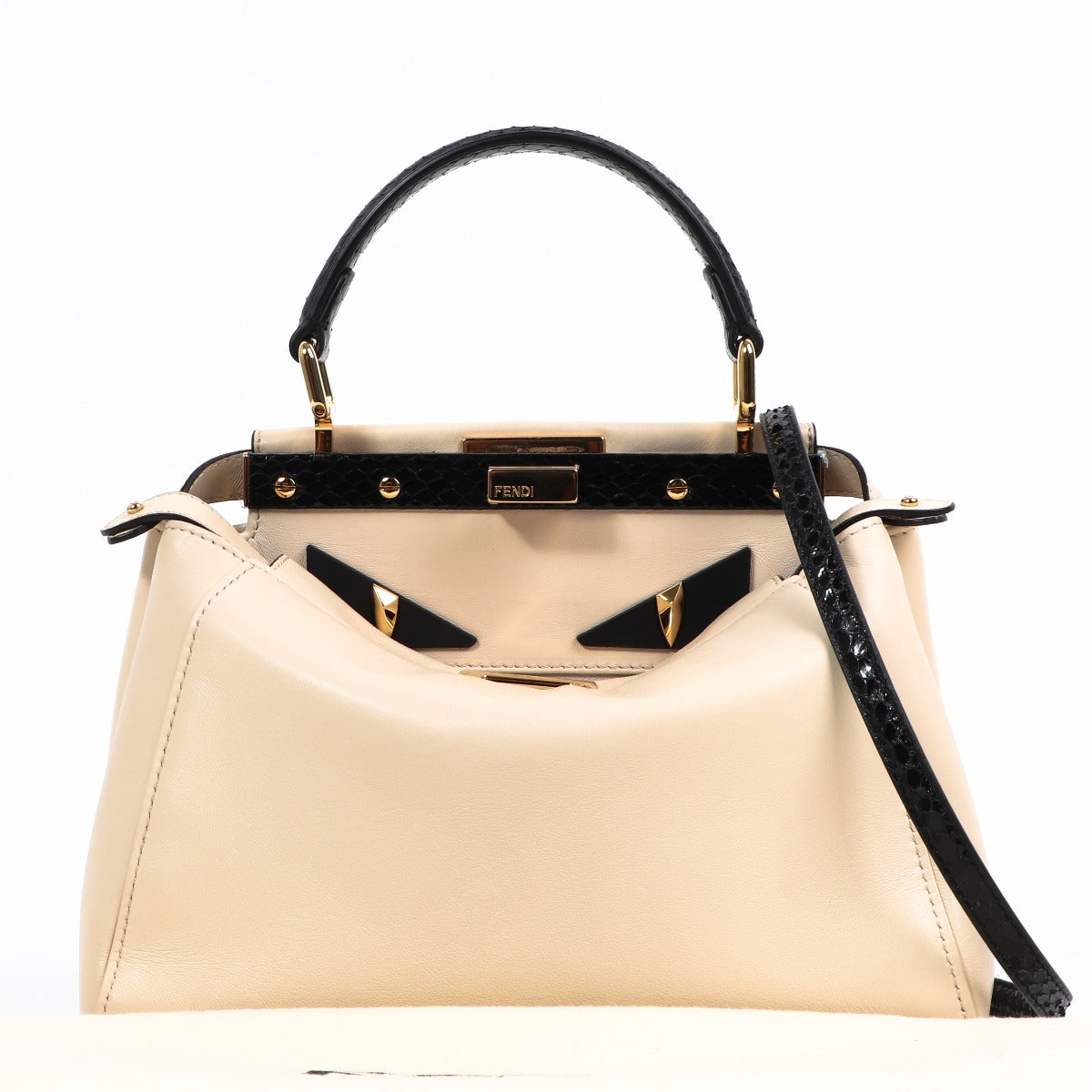 Fendi White Mini Peekaboo Iconic Python Handle