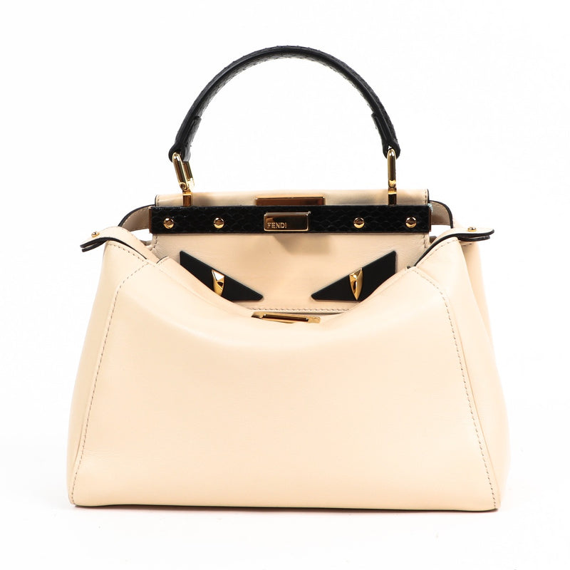 Fendi White Mini Peekaboo Iconic Python Handle