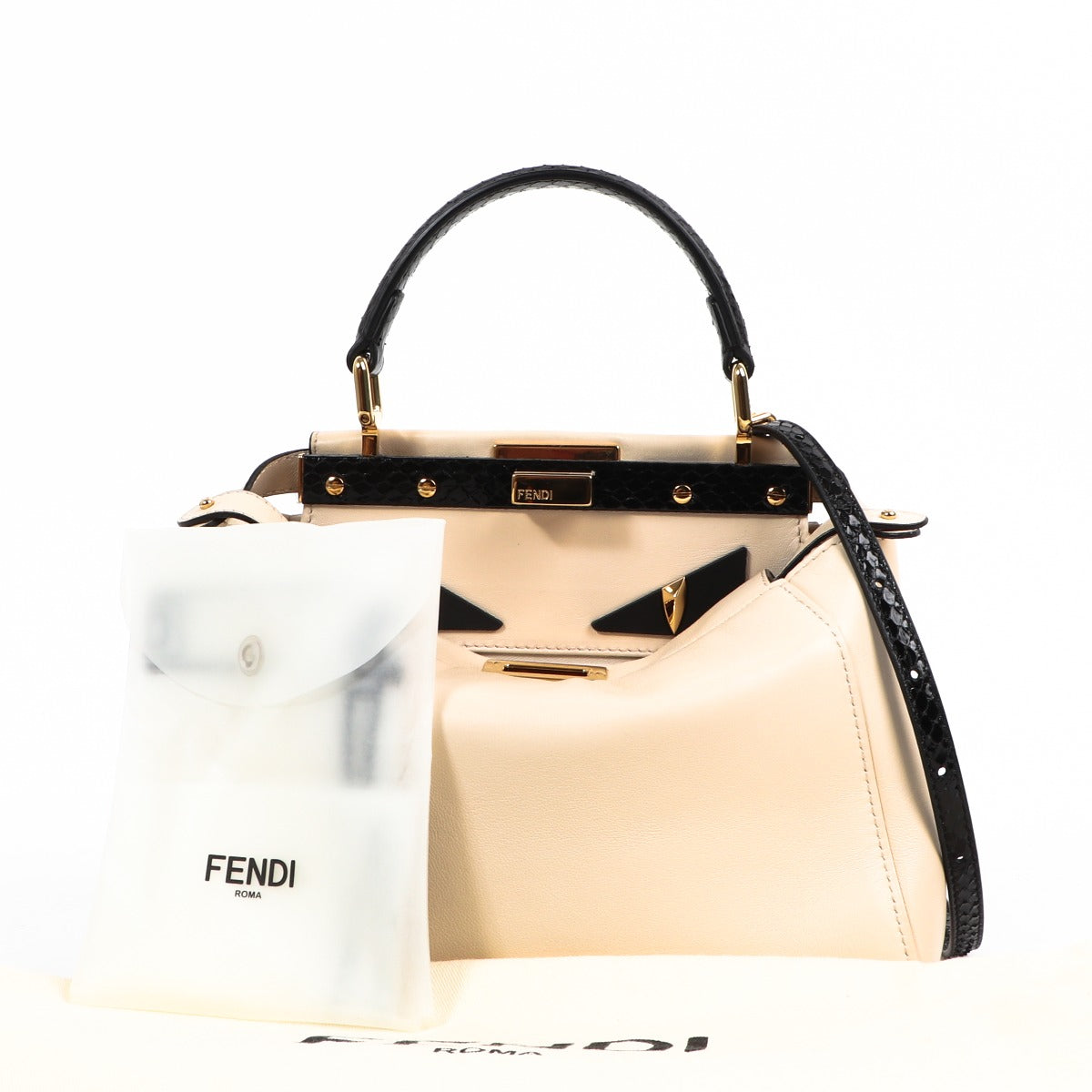 Fendi White Mini Peekaboo Iconic Python Handle
